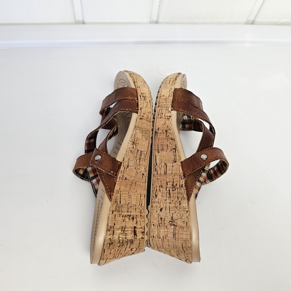 Crocs Aleigh Brown Leather Strappy Cork Platform Wedge Slip On Sandals sz 6W - Picture 6 of 11